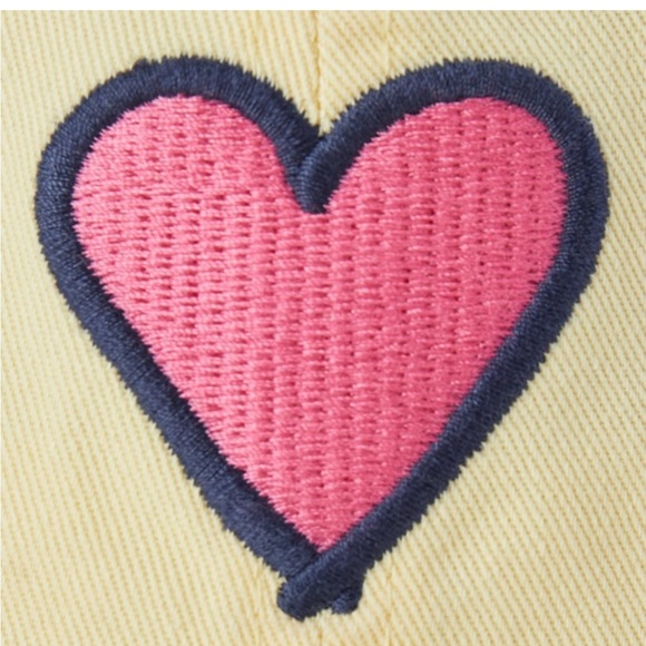 Life is Good Adjustable Baseball Cap NWT Butter Yellow Embroidered Pink Heart - Picture 3 of 6
